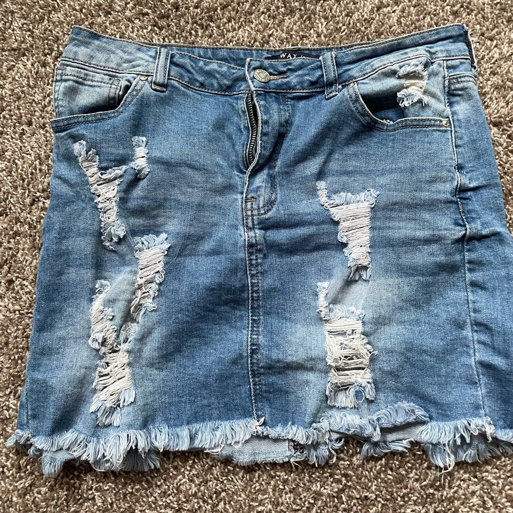 Distressed jean skirt
